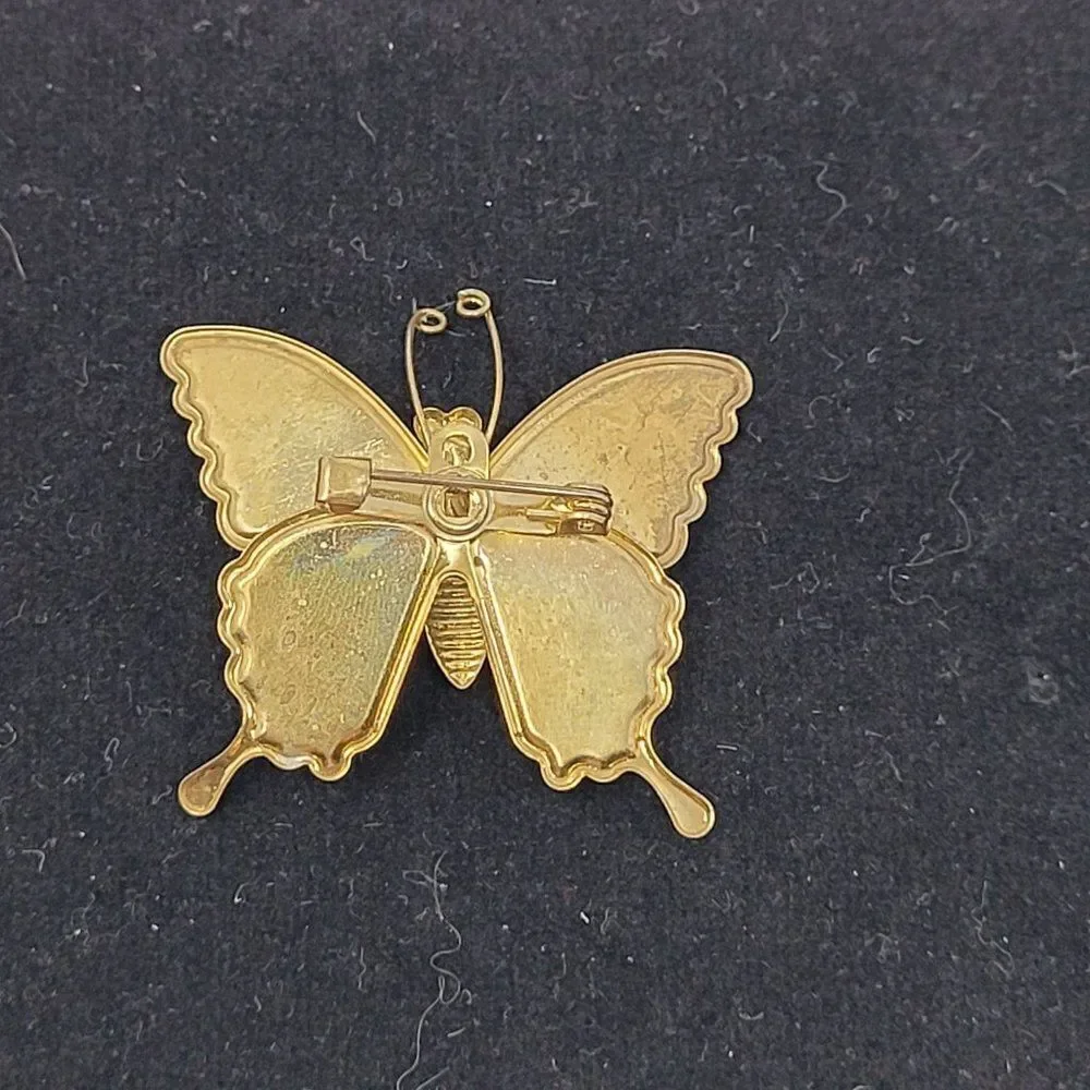 Vintage Gold Tone Purple Sparkle Confetti Enamel Butterfly Brooch‎ Pin Pendant